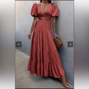 RNWY Women’s Dress Sz S 4 Orange/Red Tiered Maxi Dress Open Back